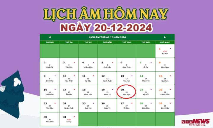 Xem lịch âm hôm nay ngày 20/12/2024.