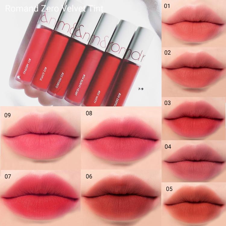 Bảng màu son Romand Zero Velvet Tint